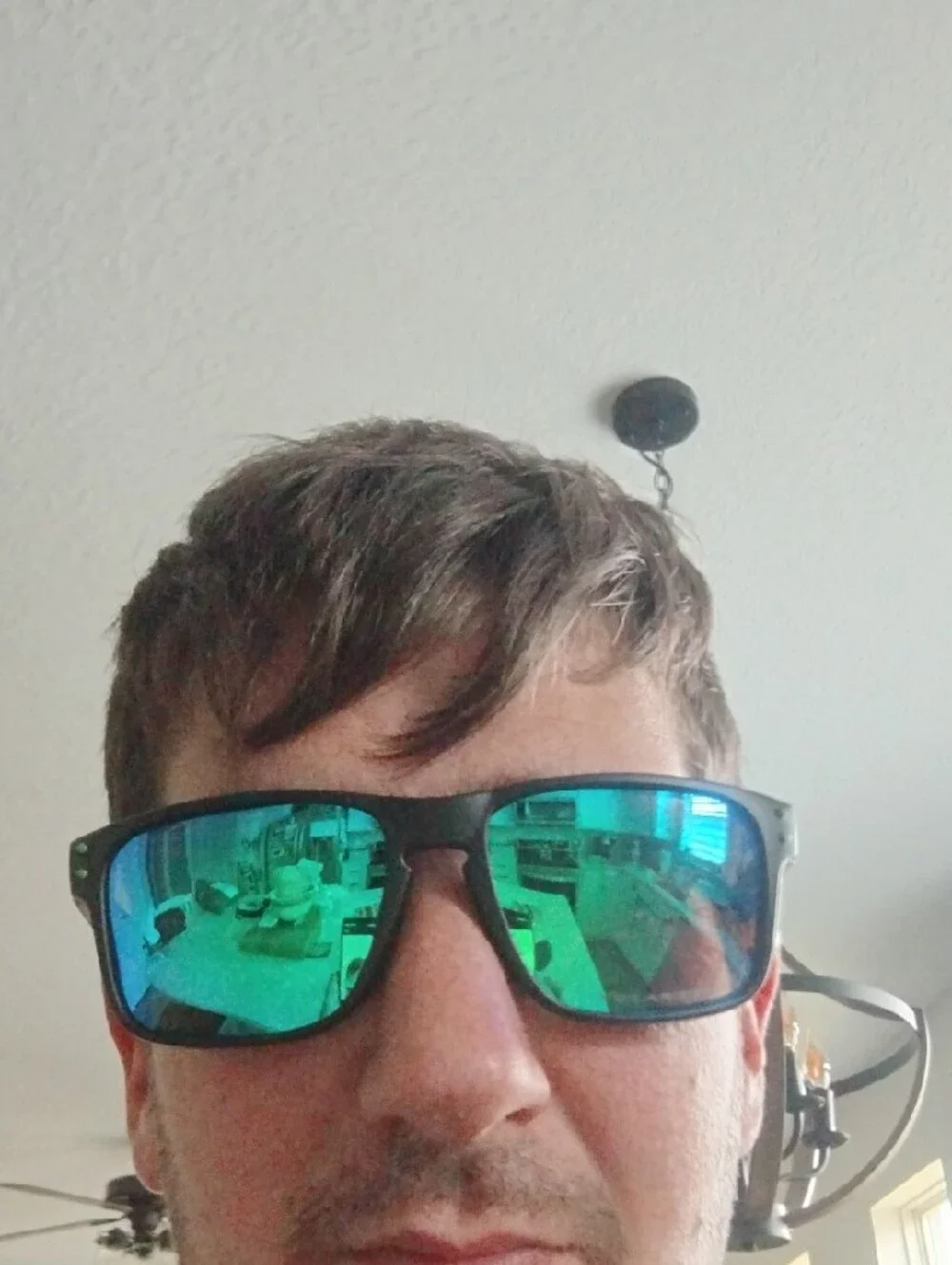 Oakley Matte Black Holbrook Sunglasses with Blue/Green Mirror Lenses